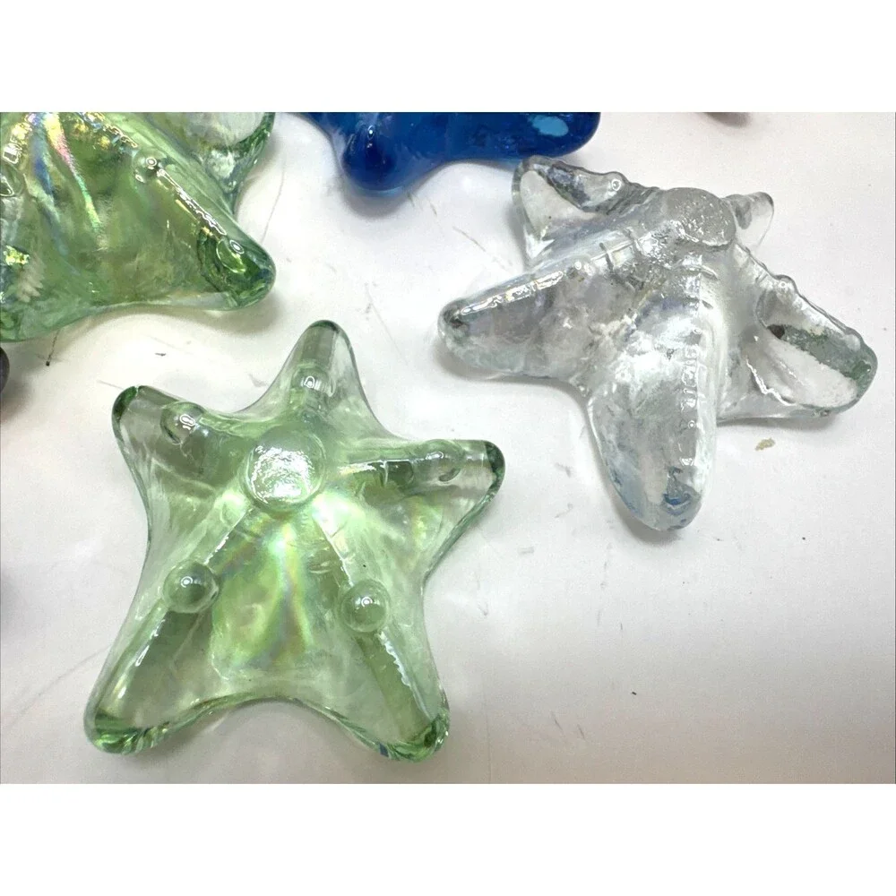 lot of  9 Vintage Art Glass Iridescent Starfish Sea Fish Paperweight Ocean Decor